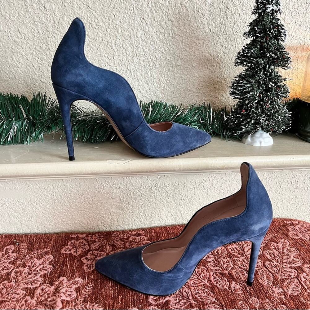 James Chan Women’s Anika Curvy Blue Suede Heels Size 6 Holiday Party Classic - Picture 10 of 11